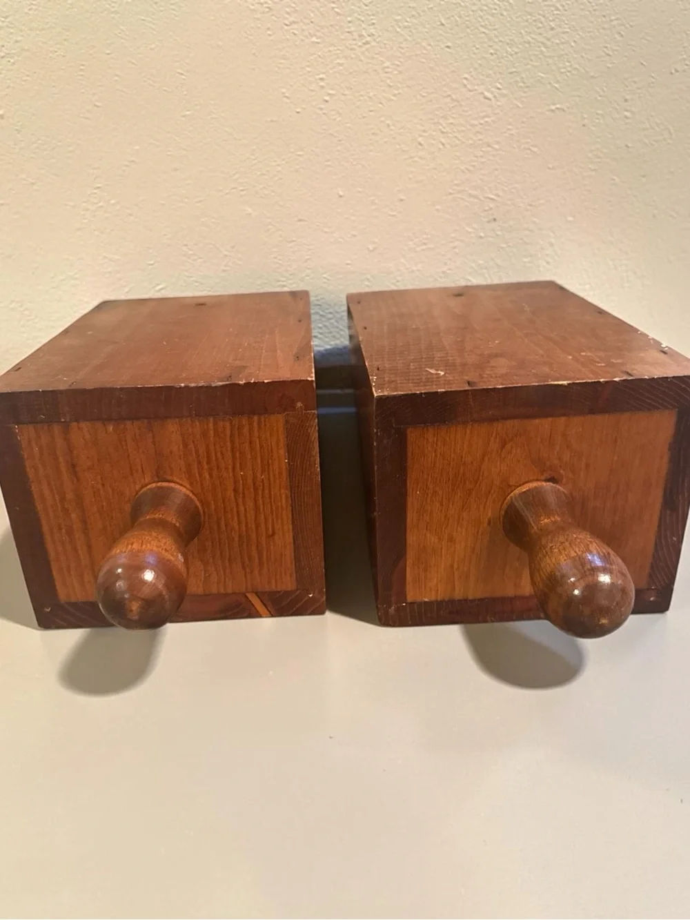 Pair Wooden Colonial Primitive Farmhouse Scoop Style Candle Holders Boxes